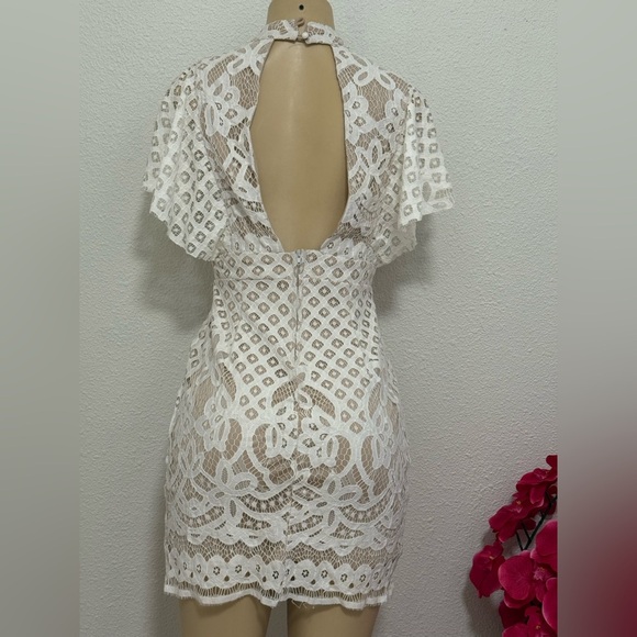 Crystal Doll White Sheath Mini Dress with Ruffled Cut Outs - Picture 4 of 10